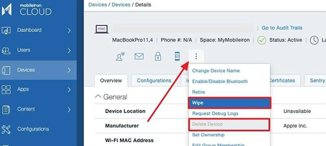 wipe device from mobileiron