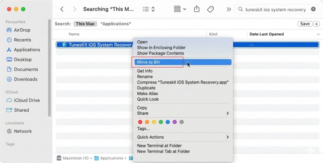 click move to bin on Mac